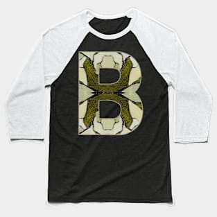 Letter B Monogram Initial Olive Green Pearl White Aesthetic Abstract Pattern Painting On Canvas Baseball T-Shirt